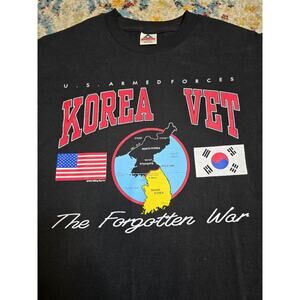 Vintage 90's Korean War US Military Graphic T-Shirt Size Medium Black Army Navy
